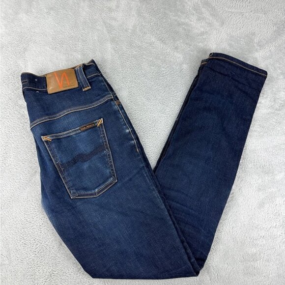 Nudie Jeans Co Dark Blue Denim thin Finn Dry Tight Pants Men’s Size 32x34 US - Picture 14 of 15